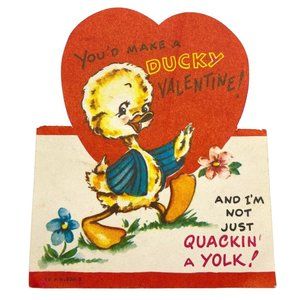 1940s Vintage Valentine Card Anthropomorphic Duck Quackin Die Cut